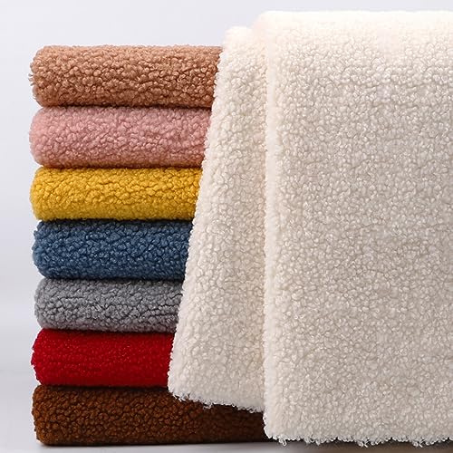 WZHJLDA Kunstlamm-Stoff Wolle Stoff Lambswool Kunstpelz Sherpa-Fleece-Futterstoff 160x50cm Für Kleidungsstücke Mäntel Decke Plüschpuppe Nähen DIY 21 Farben(Color:1 Off White)