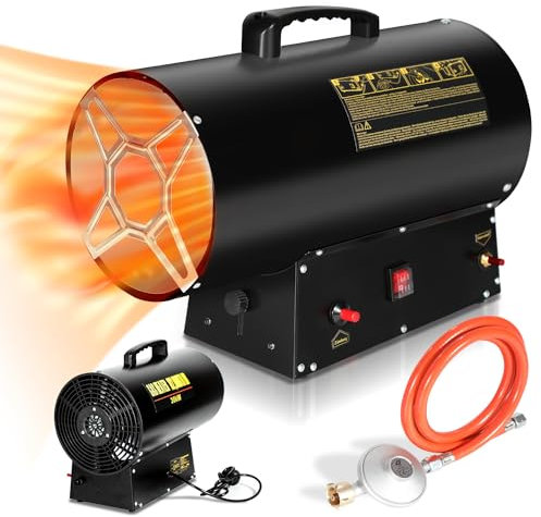 Daromigo Stufa a gas da 30 W, per bombola del gas con tubo di collegamento, riscaldatore a gas industriale, protezione da surriscaldamento, riscaldatore a gas per cantieri, ventilato