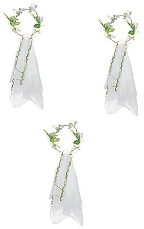 FRCOLOR 3 Stk Girlande Kopf Was Hochzeit Kopf Schleier Blütenkopf Kopfschmuck Aus Künstlichen Blumen Jahrgang Kurz Gaze Girlande Schleier Blumenkranz Hawaii Gittergewebe Braut Schal-stil