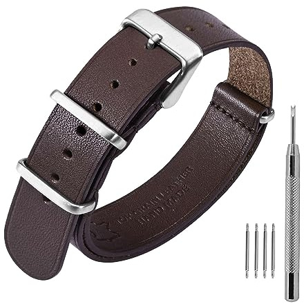 ANNEFIT Leder Uhrenarmband 18mm 20mm 22mm, Echtes Kalbsleder Einteiliges Militär Uhrenarmbänder für Herren und Damen