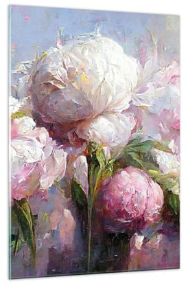 Bilder auf Glas Blumen Pfingstrosen Klassizismus Glasbild 50x70cm Wandbilder Dekoration Wohnzimmer Schlafzimmer Küche Deko Klein Wanddeko Bild im Glas Wand Kunstdruck Art Modern Wall GPA50x70-5975