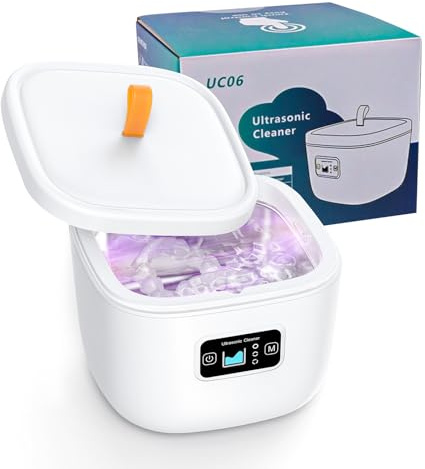 UV Ultraschallreiniger für Zahnprothesen, 255ml Ultraschallreinigungsgerät für Zahnersatz, Aligner, Retainer, Zahnbürstenkopf, Ultraschallbad Ultraschallgerät für Schmuck, Brillen, Uhren (Weiß)