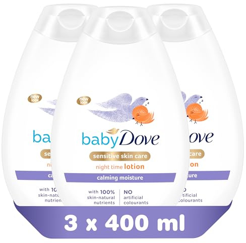Baby Dove Calming Night Time Lotion – Gentle Chamomile Baby Moisturiser for Sensitive Skin, Relaxes & Soothe Before Bed, 3 x 400ml