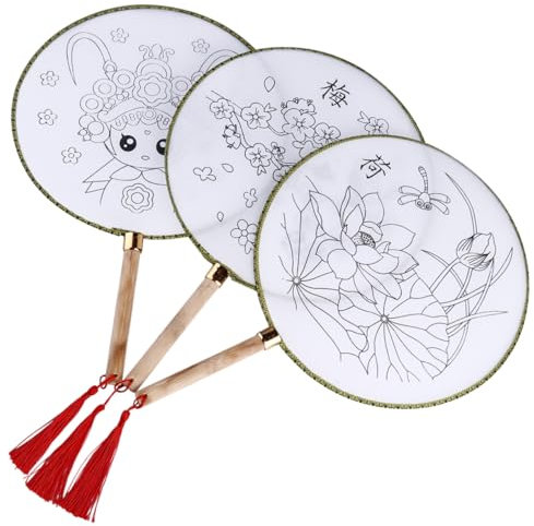 Zerodeko 3 Sätze Farbfächer Kinder malen Handfächer DIY runder Handfächer Spielzeuge Handventilator Leere Zeichnung Handfächer leerer Malfächer Färbung Palast-Fan Eltern-Kind Seidentuch