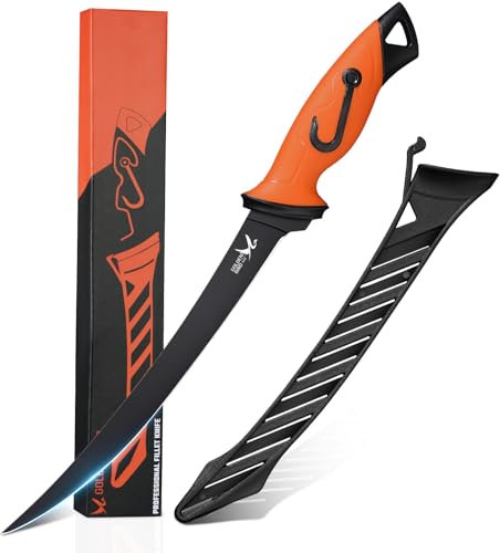 Golden Bird Filetiermesser Fisch 24cm Full Tang Ausbeinmesser profi mit Scheide Fischmesser 5Cr15mov Filitiermesser scharf Fisch zum Filetieren und Entbeinen mit rutschfesten Griffen