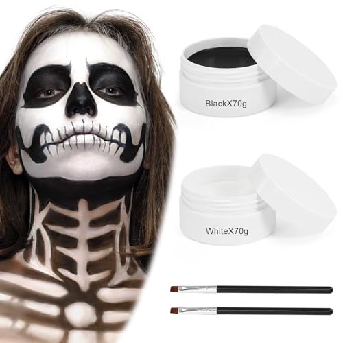Maquillaje Halloween, 140g Pintura Cara Halloween, Maquillaje Blanco Negro, Pintura de Vampiro Zombie Payaso Fantasmas Esqueleto, Makeup para Teatral Halloween Carnaval Fiesta