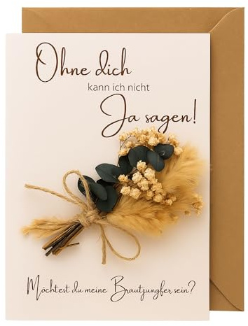 Milaboo Brautjungfer fragen Karte mit echter Trockenblume und Briefumschlag – Grußkarte zur Brautjungfer-Anfrage – ca. 10,5 × 14,5 cm