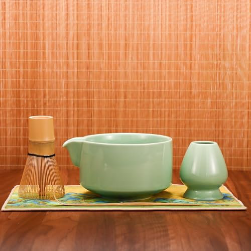 DiDiBirDi Juego de té matcha de 5 piezas japonesas Matcha tradicional, batidor de bambú (Chasen), cuchara (chashaku), tamiz de acero inoxidable, soporte para batidor, Toallas de té