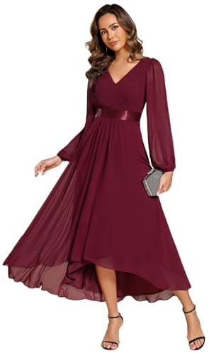 Ever-Pretty Women Dress Elegant Evening Dress High-Low Chiffon with Deep V and High Waist Design Bridesmaid Wedding Guest Dress 09894