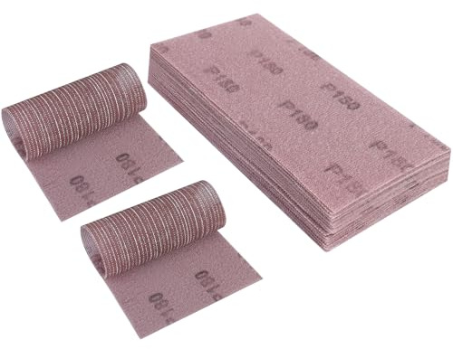 Sruhrak 25 Piezas Papel de Lija, Malla de Lijado 115x230mm Discos de Lijado Grano 180 para Lijadora de Paneles de Yeso Lijadora Orbital Aleatoria
