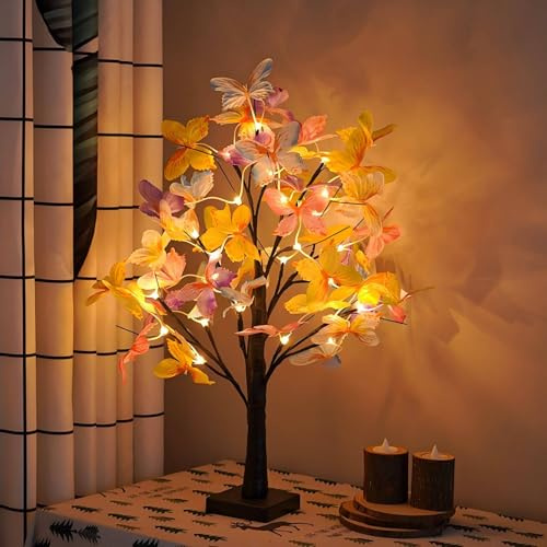 Schmetterling LED Baum Lichter, LED Lichterbaum, Baum Licht Warmweiß Verstellbare Äste, 24 LED Baum Lampe Dekobaum Belichtet Baumbeleuchtung Innen Deko,USB/Batteriebetrieben (Schwarz)