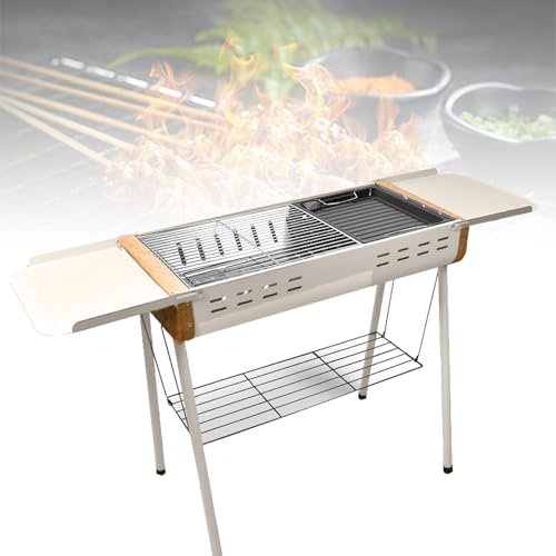 Holzkohle-BBQ-Grill Mit Gewürzregal, Tragbarer Standgrill Im Freien, BBQ-Grill Zum Braten Und Grillen, Kochgrill Mit Großer Grillfläche Für Zuhause, Outdoor, Camping