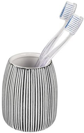 WENKO Pascoli Gobelet à Brosse à Dents en céramique autoportant, Surface structurée, pour Salle de Bain, Blanc, Noir, diamètre : 9 cm, Hauteur : 10,5 cm