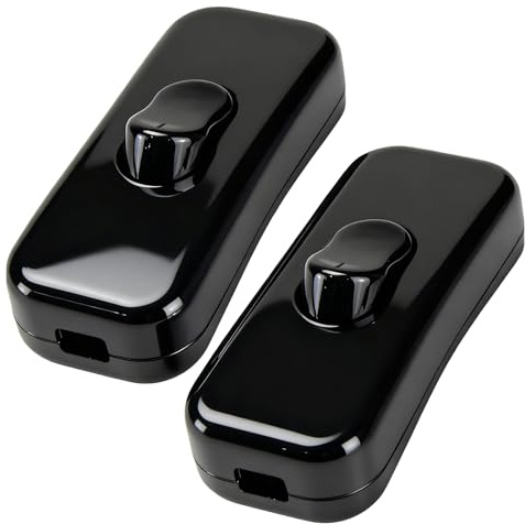 Powice 2X Zwischenschalter,Schnurschalter,Schalter 230v,Kabelschalter,Geeignet für 1 Adrige Netzkabel und Kleingeräte oder Leuchten Kippschalter,Schwarz