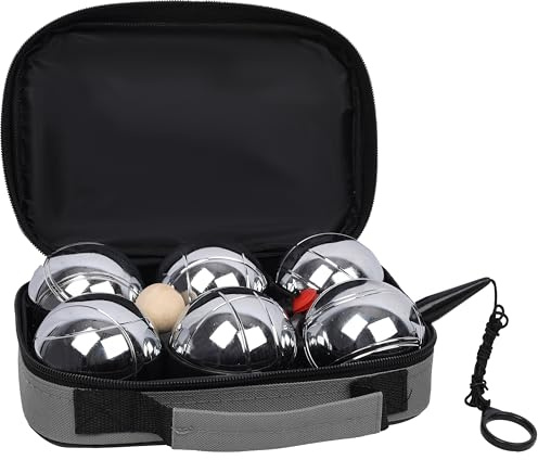 Gahowlen Petanque Game Set,Metal Outdoor Bocce Balls Kit,Classic French Boules Game Set with 6 Premium Steel Balls,Wooden Jack Ball,Measuring Tool,Ball Suction & Grey Carrying Case
