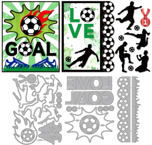 MAYJOYDIY Fußball-Fußballspieler Metall Stanzformen LOVE GOAL Medaille Stanzschablone Sport Sneaker Prägung Scrapbooking Schnittvorlage Für DIY Scrapbooking Basteln Kartenherstellung Geschenk Dekor