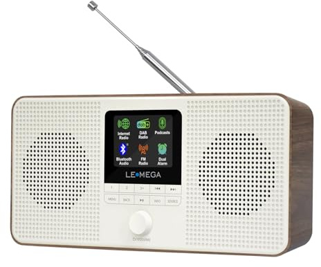 LEMEGA IR4S Stereo WiFi Internet Radio,FM Digital Radio, Spotify Connect, Bluetooth Speaker, Dual Alarms Clock, 40 Presets, Headphone-Output, Batteries or Mains Powered (Dark Walnut)