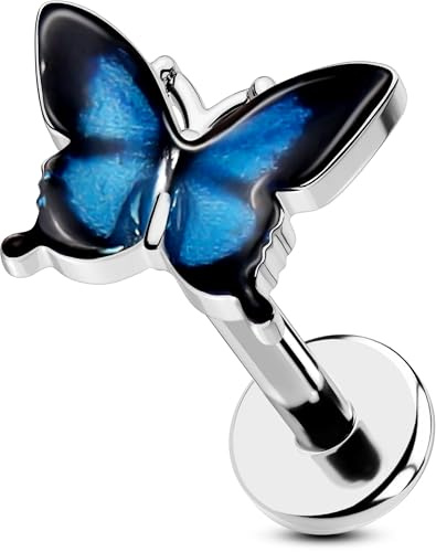 OUFER Body Piercing Labret Piercing Jewelry 16G Tragus Cartilage Forward Helix Stud Earrings Monroe 316L Stainless Steel Butterfly Medusa Flat Back Piercings Earring