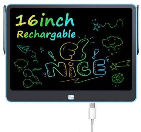 Rechargeable LCD Writing Tablet for Kids, 16 Inch Colorful Drawing Tablet, Educational Toddler Drawing Pad, ​Reusable Learning Toys for Kids (Ages 3-8), Ideal Gift for Christmas Birthday (Blue)