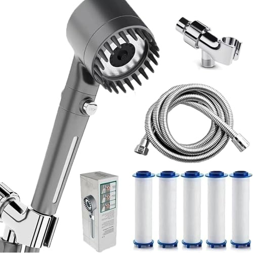 Doccino Per Doccia Pulifer, Soffione Doccia con Filtro Portatile, 4 Modalità di Spruzzo con Tubo Flessibile da 1,5 m e Filtro in Cotone, Potente Funzione di Pulizia Integrata (Imposta D)