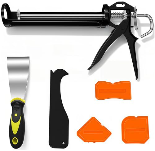 Caulking Gun, Heavy Duty Drip-Free Sealant Gun with Smooth Rod & Quick Release, for Silicone, Adhesives, Construction, DIY Home Repairs