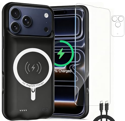 Fraternize Akku-Hülle für iPhone 17 Pro, tragbar, wiederaufladbar, 10.000 mAh, kompatibel mit iPhone 17 Pro (6,3 Zoll), mit Ladehülle für externen Akku (schwarz)