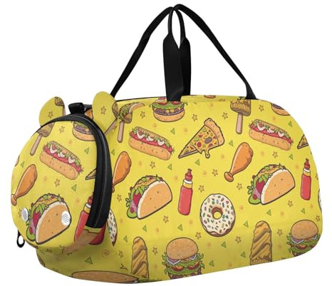 Dance Bag Sports Duffle Bag for Girl Boys,Fast Food Donut Kids Gym Bag, YellowTravel Duffle Bag with Name, Overnight Weekender Bags