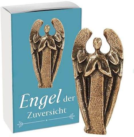 Herzmensch Kleine Engelsfigur Gold aus massiver Bronze 7 cm mit Geschenkschachtel als Trost Trauer Geschenk Mutmacher und Trostspender zur Genesung