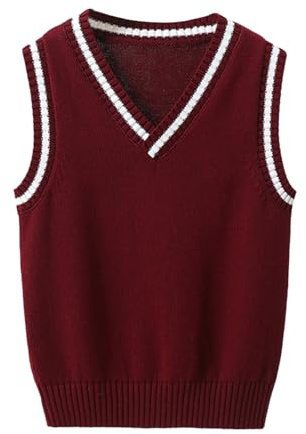 Girls Knitted Vest Sweater Boys School Jumper Kids V Neck Pullover Preppy Knitwear Autumn Winter Teens Tank Top Age 3-15 Years Wine