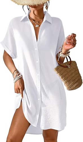 Tanmolo Damen Strandkleid Sommer Strandtunika Cover Up | Strandbluse, Strandhemd, Langer Schnitt, Leichtes Material, Strand und Urlaub