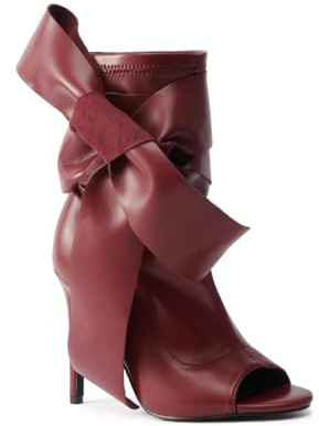 MissHeel Peep Toe Ankle Boots for Women Booties with Bow Burgundy Sexy Ankle-Boots with Heel Open Toe Stiletto Heel Boot Size 8