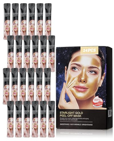 24K Gold Peel Off Face Mask Set-24Pcs Reisegröße Produkte Bulk Collagen Niacinamide Clay Mask,Porenreiniger Gesicht Blackhead Remover Maske Gesicht,Muttertag Frauentag Geschenk Set für Frauen Männer