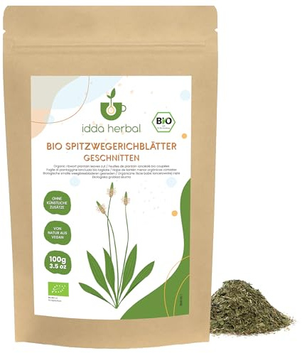 IDDA Herbal Té de Llantén Menor Orgánico 100g, Infusión de Llantén Menor Seco y Cortado, Hojas Sueltas
