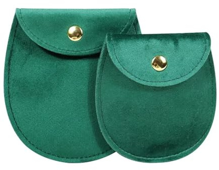 5 st tryckknapp sammet smyckepåse halvoval väska kuvert smycken halsband armband förvaring presentpåsar för örhängen, armband, halsband (grön-9 x 10 cm)