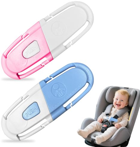 2PCS Protector de Hebilla de Asiento Infantil | Pinza Cinturon Seguridad Coche,Fijador de cinturón para asiento de Coche,Clip de Pecho,Rosa,Azul