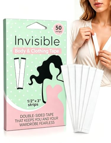 JIRVEX Lot de 50 Body Tape – Ruban adhésif double face transparent pour vêtements, hijab et robes – Colle douce pour réduire les décolletés, fermer les espaces des chemisiers et fixer les bretelles