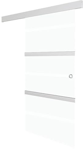 vidaXL Puerta Corredera de Deslizante Moderna Sala de Estar Salón Baño Cristal Ahorra Espacio Vidrio ESG y Aluminio Plateado 76x212 cm