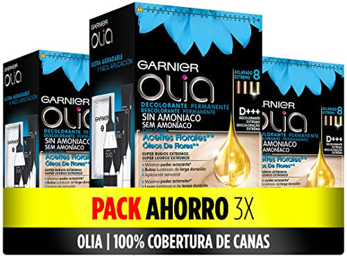 Garnier Olia Decolorante extremo D+++ - Pack de 3 decolorante permanente sin amoniaco con aceites florales de origen natural