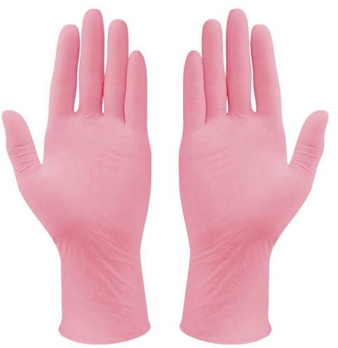MONOUSALO Gants Nitrile Jetables Taille M couleur Rose Sans Poudre, Latex et Talc (Boite de 500) Gloves Plastique Chirurgicaux pour Cuisine, Mecanicien, Tatouage, usage Alimentaire, Coiffeur, Voiture