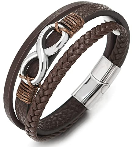 COOLSTEELANDBEYOND Infinity Liebe Unendlich Number 8 Verflochtenen Drei Stränge Geflochtene Leder Armband für Herren Damen