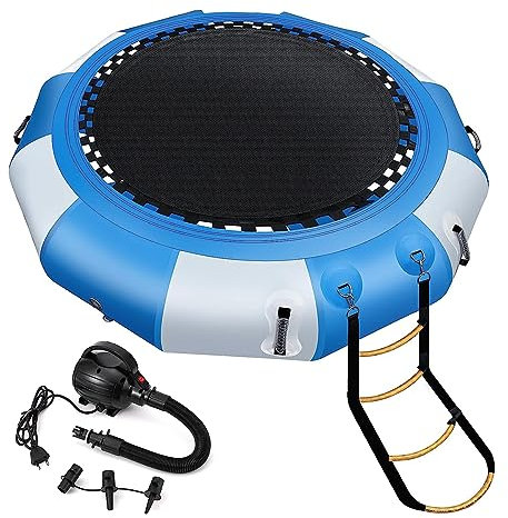 TONKOUM 6.5FT Inflatable Swim Platform Water Trampoline for Lake, Recreational Water Bouncer Floating Trampoline with 4-Step Rope Ladder for Adults/Kids…