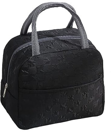 HACLEN Bonita lonchera aislada, bolsa de almuerzo estética, lonchera portátil reutilizable para adultos, bolsa de almuerzo impermeable para escuela, picnic, trabajo, camping, color negro