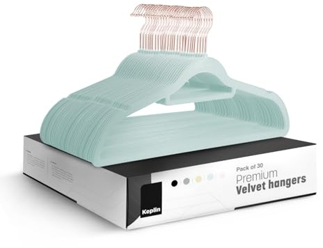 KEPLIN Sammetshängare 30-pack – halkfria klädhängare med slipstång och 360° krok – hållbar och robust, platsbesparande garderobsorganisatör för kostymer, jackor och kläder – hemförvaringslösning