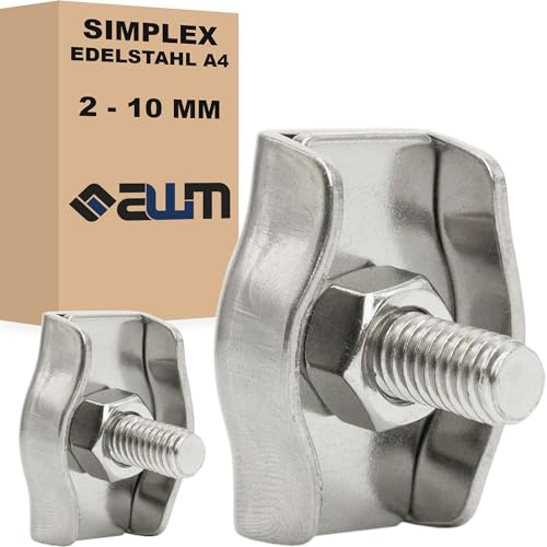 Edelstahl Drahtseilklemmen Bügelklemmen Simplex Duplex Seilklemmen V4A AISI 316 Drahtseil Edelstahlseil Zubehör Klemmen Bügelform (Simplex, 4mm - 10x)