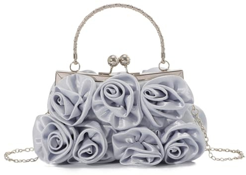 EVEOUT Elegante Satin Blume Abend Handtasche mit Kette für Damen Hochzeitstasche Braut Clutch Handtasche Geldbörsen