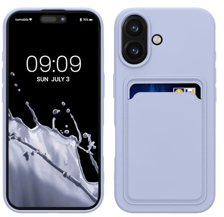 kwmobile Handyhülle für Apple iPhone 16 Hülle mit Kartenfach - TPU Case - Kabelloses Laden - Schutzhülle Cover in Lavendel