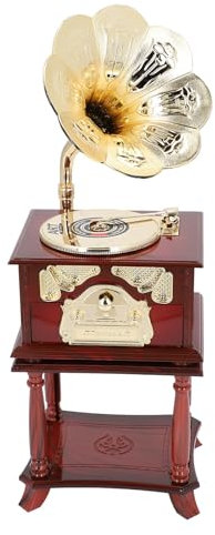 Mumusuki Grammophon-Spieluhr, Vintage-Stil, Uhrwerk-Antrieb, Spieluhr-Figuren für Heimdekoration, Wohnzimmer, Büro, Geschäft (Braunes Grammophon mit Basis)