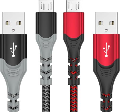 KOOWOD PS4 Controller Charger Charging Cable - 2 Pack 10ft Nylon Braided Micro USB 2.0 High Speed Data Sync Cord for PlayStation DualShock 4, Xbox One S/X Controller, Android Phone