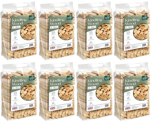 Pelle & Sol Kindling Wood 8 Pack x 2.4 Kg (19.2 Kg Total) – Kiln Dried Fire Wood, Smokeless Fire Logs, Instant Light, Long-Burning Heat Logs for Wood Burner, Firewood Logs, BBQ & Pizza Oven