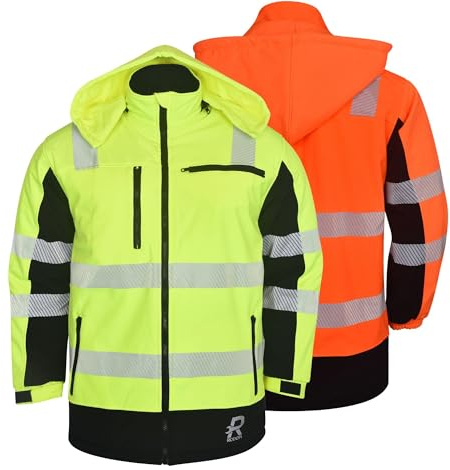 RODOPI Chaqueta de seguridad Softshell Canada, impermeable y transpirable, para hombre y mujer, talla S-XXXL – EN ISO 20471:2013, rayas reflectantes 3M Scotchlite – Chaqueta de trabajo en amarillo